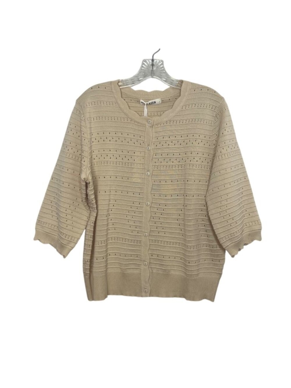 Grace Karin Openwork Button Cardigan Sweater Large Beige Lightweight